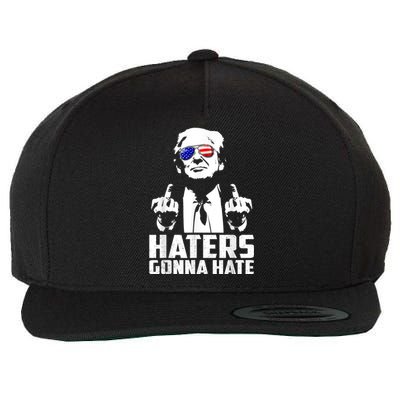 Funny Haters Gonna Hate President Donald Trump Middle Finger Wool Snapback Cap