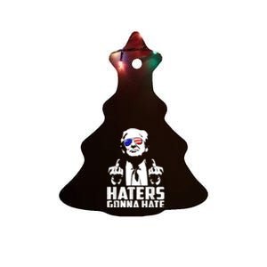 Funny Haters Gonna Hate President Donald Trump Middle Finger Ceramic Tree Ornament