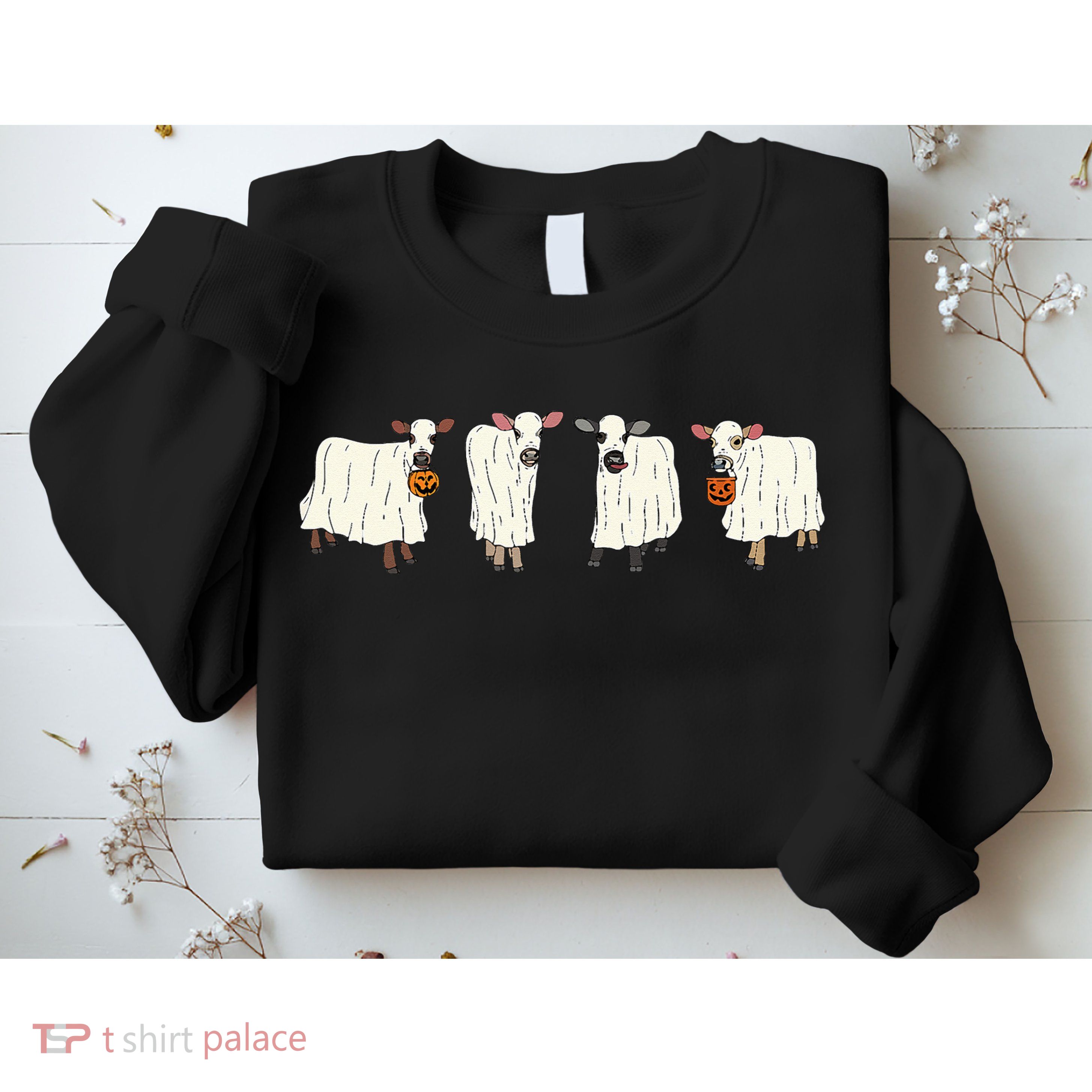 Funny Halloween Ghost Cows Trick Or Treat Cow Lover Sweatshirt