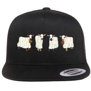 Funny Halloween Ghost Cows Trick Or Treat Cow Lover Flat Bill Trucker Hat