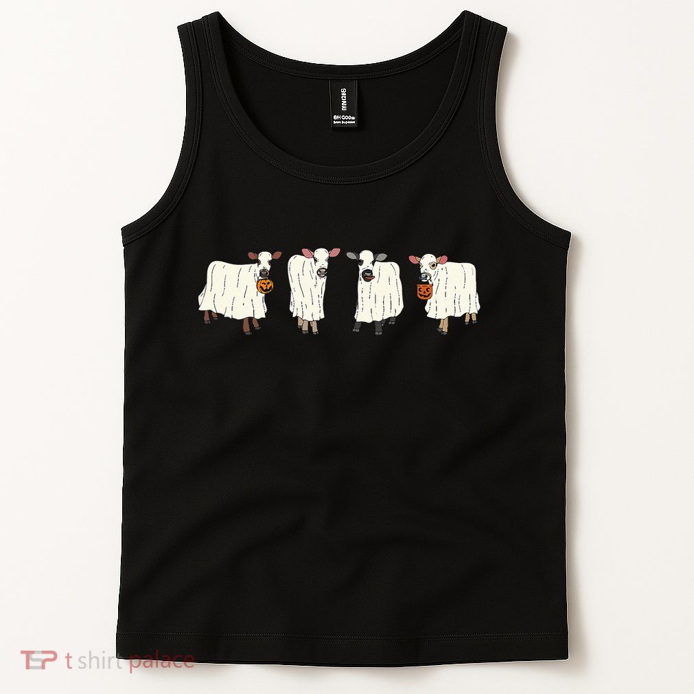 Funny Halloween Ghost Cows Trick Or Treat Cow Lover Tank Top