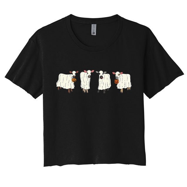 Funny Halloween Ghost Cows Trick Or Treat Cow Lover Crop Top