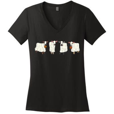 Funny Halloween Ghost Cows Trick Or Treat Cow Lover Women's V-Neck T-Shirt