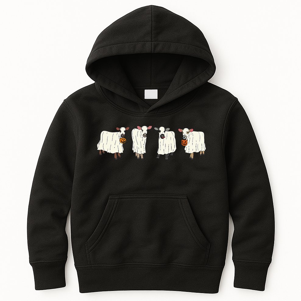 Funny Halloween Ghost Cows Trick Or Treat Cow Lover Kids Hoodie