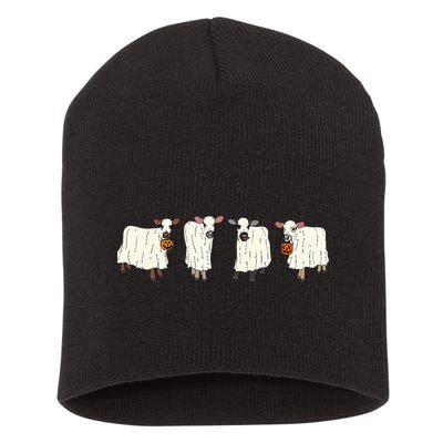 Funny Halloween Ghost Cows Trick Or Treat Cow Lover Short Acrylic Beanie
