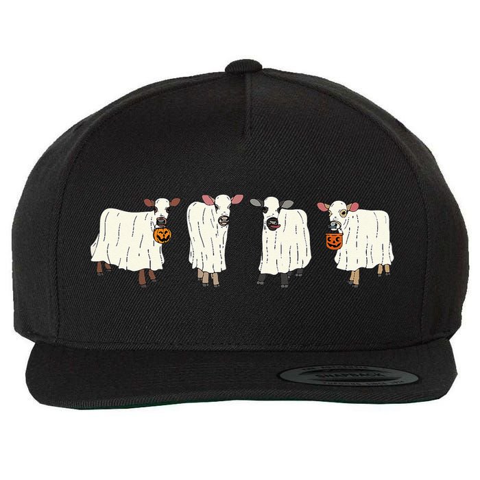 Funny Halloween Ghost Cows Trick Or Treat Cow Lover Wool Snapback Cap