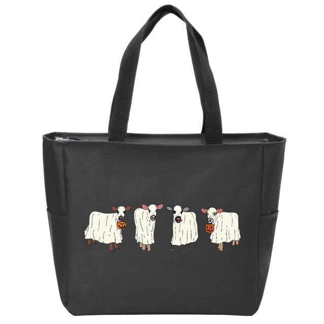 Funny Halloween Ghost Cows Trick Or Treat Cow Lover Zip Tote Bag