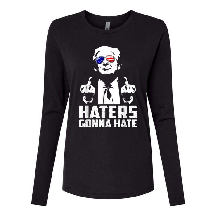 Funny Haters Gonna Hate President Donald Trump Middle Finger Womens Cotton Relaxed Long Sleeve T-Shirt