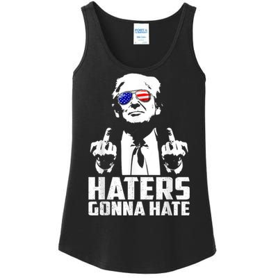 Funny Haters Gonna Hate President Donald Trump Middle Finger Ladies Essential Tank