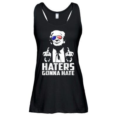 Funny Haters Gonna Hate President Donald Trump Middle Finger Ladies Essential Flowy Tank