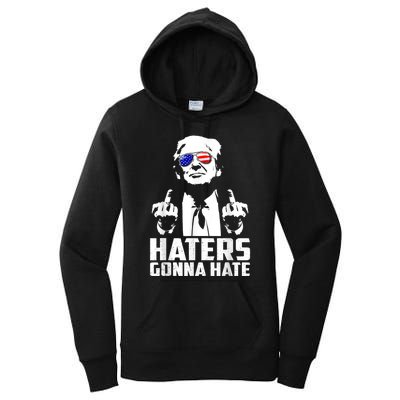 Funny Haters Gonna Hate President Donald Trump Middle Finger Women's Pullover Hoodie