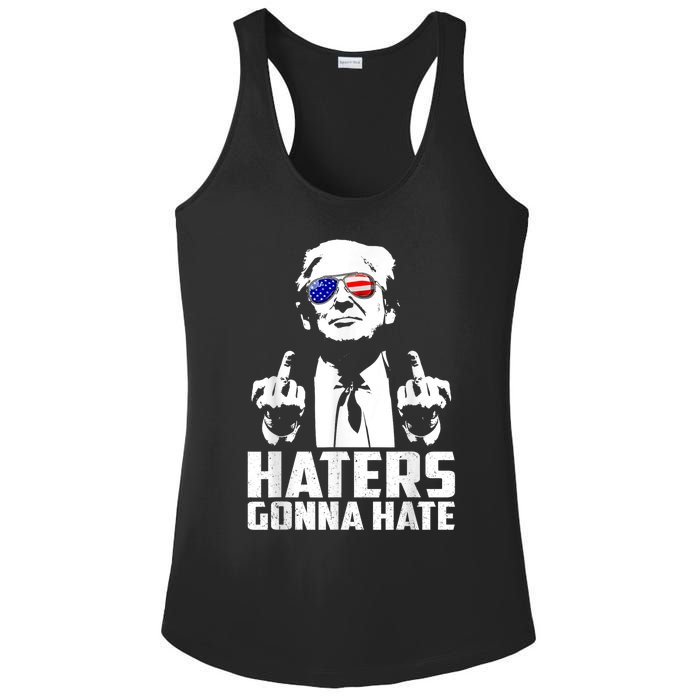 Funny Haters Gonna Hate President Donald Trump Middle Finger Ladies PosiCharge Competitor Racerback Tank