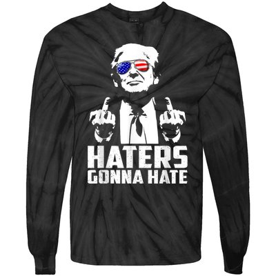 Funny Haters Gonna Hate President Donald Trump Middle Finger Tie-Dye Long Sleeve Shirt