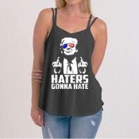 Funny Haters Gonna Hate President Donald Trump Middle Finger Women's Strappy Tank