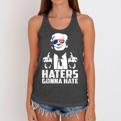 Funny Haters Gonna Hate President Donald Trump Middle Finger Women's Knotted Racerback Tank