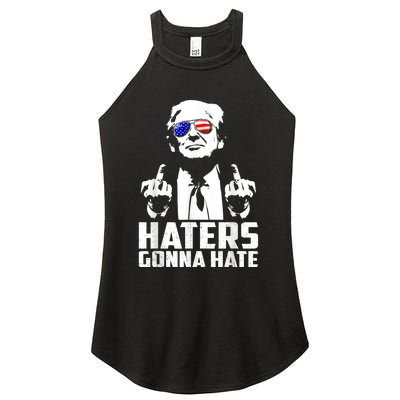 Funny Haters Gonna Hate President Donald Trump Middle Finger Women's Perfect Tri Rocker Tank