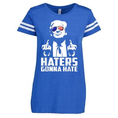 Funny Haters Gonna Hate President Donald Trump Middle Finger Enza Ladies Jersey Football T-Shirt