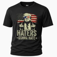 Funny Haters Gonna Hate President Donald Trump Middle Finger Cooling Performance Crew T-Shirt