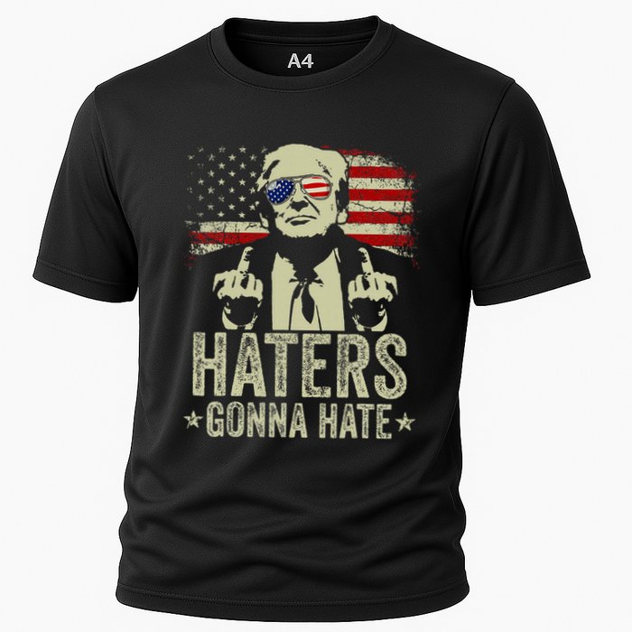 Funny Haters Gonna Hate President Donald Trump Middle Finger Cooling Performance Crew T-Shirt