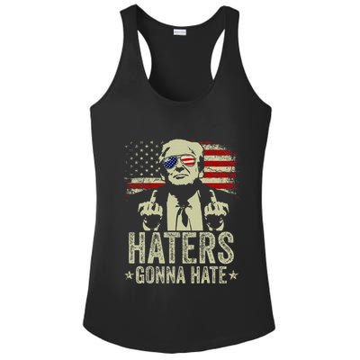 Funny Haters Gonna Hate President Donald Trump Middle Finger Ladies PosiCharge Competitor Racerback Tank