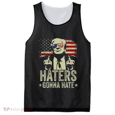 Funny Haters Gonna Hate President Donald Trump Middle Finger Mesh Reversible Basketball Jersey Tank
