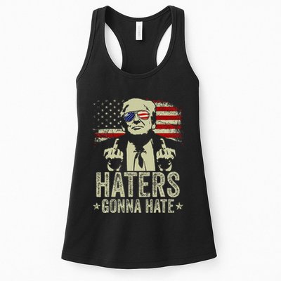 Funny Haters Gonna Hate President Donald Trump Middle Finger Womens Tank Top