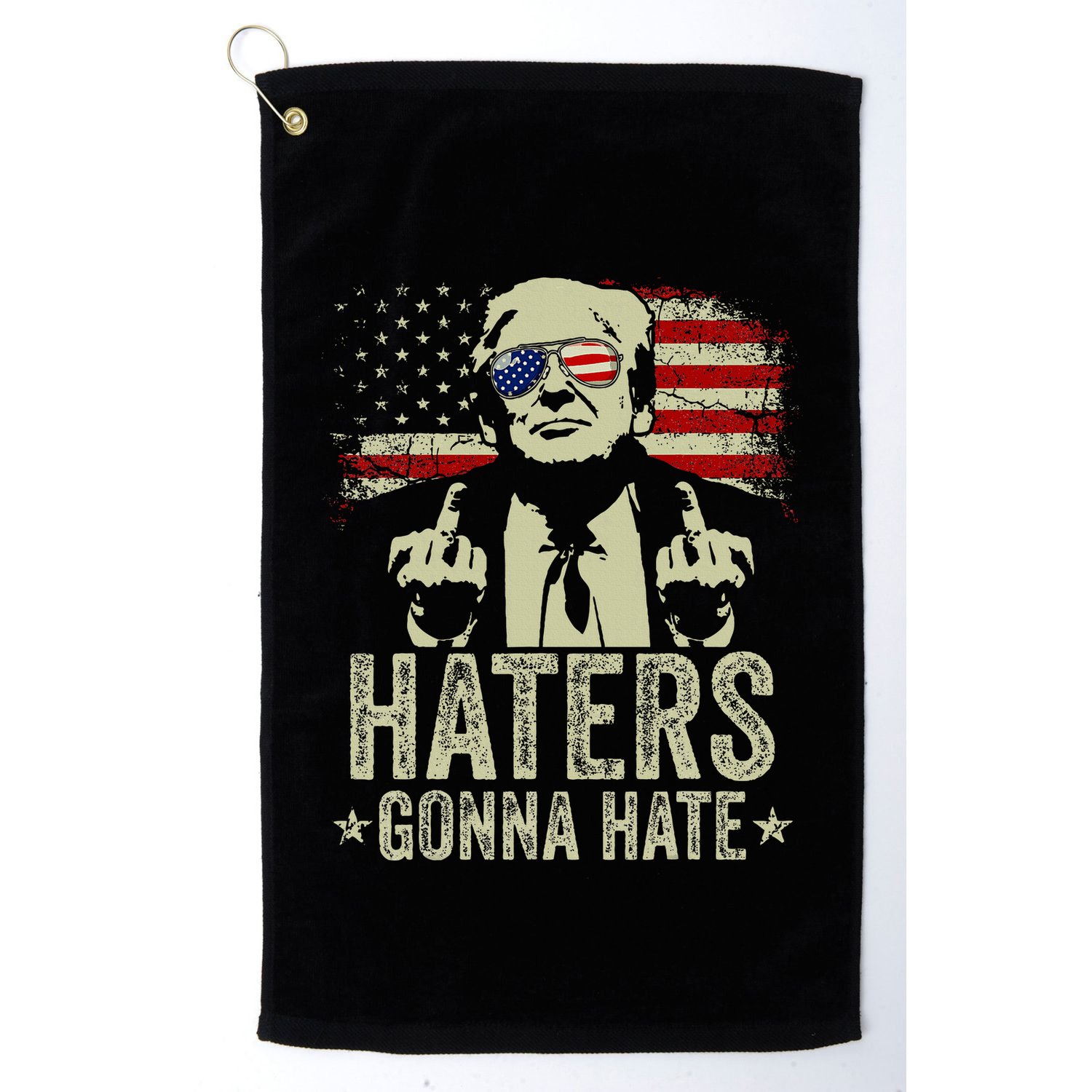 Funny Haters Gonna Hate President Donald Trump Middle Finger Golf Towel