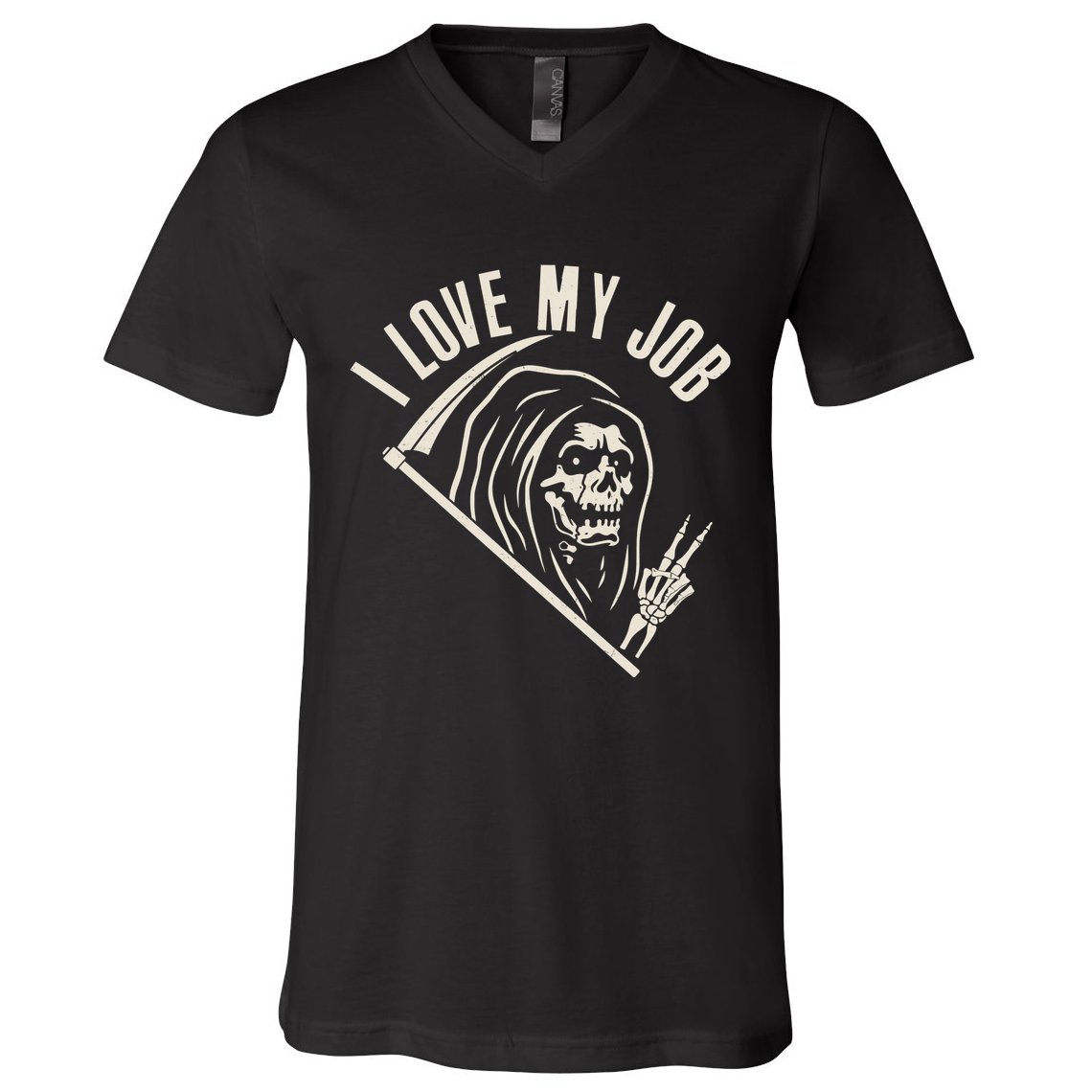 Funny Halloween Grim Reaper I Love My Job V-Neck T-Shirt