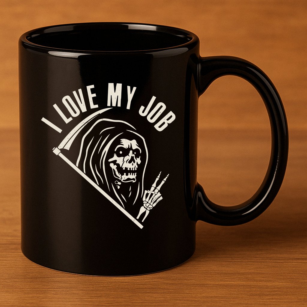 Funny Halloween Grim Reaper I Love My Job 11oz C Handle Ceramic Mug
