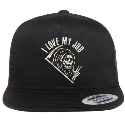 Funny Halloween Grim Reaper I Love My Job Flatbill Hat