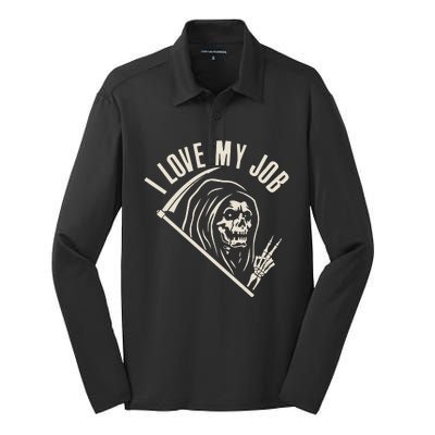 Funny Halloween Grim Reaper I Love My Job Silk Touch Performance Long Sleeve Polo