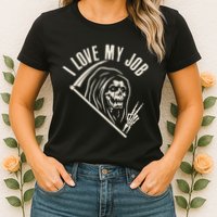 Funny Halloween Grim Reaper I Love My Job Womens T-Shirt