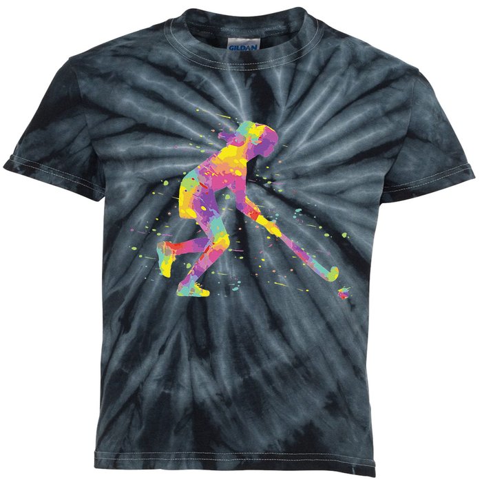 Field Hockey Girl Kids Tie-Dye T-Shirt