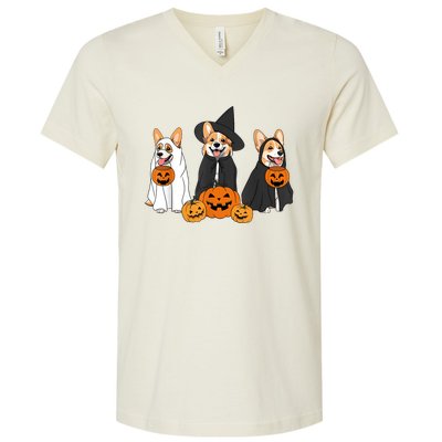 Funny Halloween Ghost Dog Pumpkin Spooky Season V-Neck T-Shirt