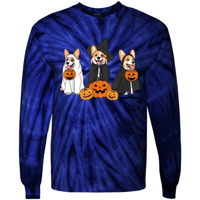 Funny Halloween Ghost Dog Pumpkin Spooky Season Tie-Dye Long Sleeve Shirt