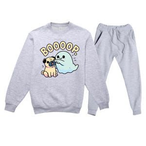 Funny Halloween Ghost Pug Boop Silly Puppy Dog Humor Premium Crewneck Sweatsuit Set