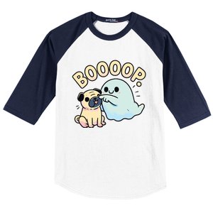 Funny Halloween Ghost Pug Boop Silly Puppy Dog Humor Baseball Sleeve Shirt