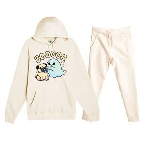 Funny Halloween Ghost Pug Boop Silly Puppy Dog Humor Premium Hooded Sweatsuit Set