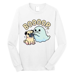 Funny Halloween Ghost Pug Boop Silly Puppy Dog Humor Long Sleeve Shirt