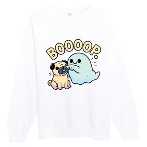 Funny Halloween Ghost Pug Boop Silly Puppy Dog Humor Premium Crewneck Sweatshirt