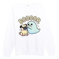 Funny Halloween Ghost Pug Boop Silly Puppy Dog Humor Premium Crewneck Sweatshirt