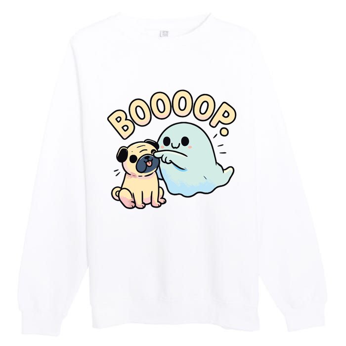 Funny Halloween Ghost Pug Boop Silly Puppy Dog Humor Premium Crewneck Sweatshirt