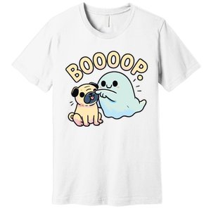 Funny Halloween Ghost Pug Boop Silly Puppy Dog Humor Premium T-Shirt