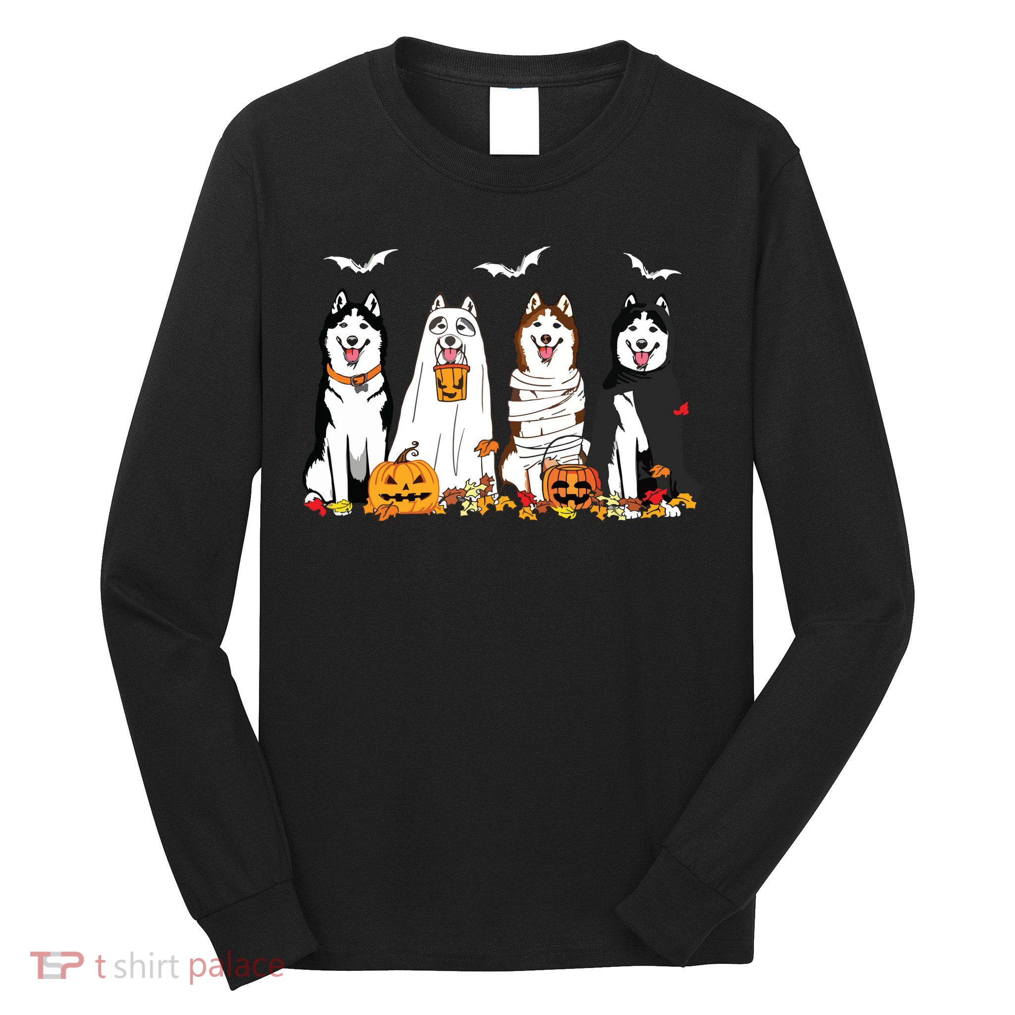 Funny Husky Ghost Dogs Halloween Husky Dog Mom Husky Lover Long Sleeve Shirt