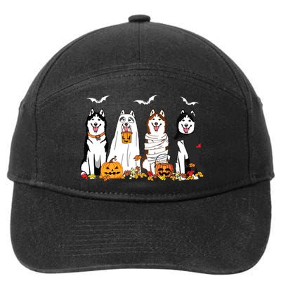 Funny Husky Ghost Dogs Halloween Husky Dog Mom Husky Lover 7-Panel Snapback Hat
