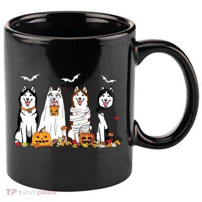 Funny Husky Ghost Dogs Halloween Husky Dog Mom Husky Lover 11oz C Handle Ceramic Mug