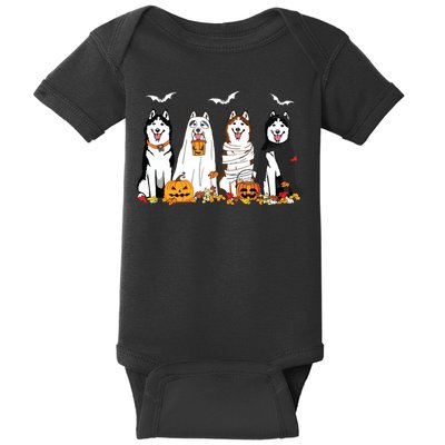 Funny Husky Ghost Dogs Halloween Husky Dog Mom Husky Lover Baby Bodysuit