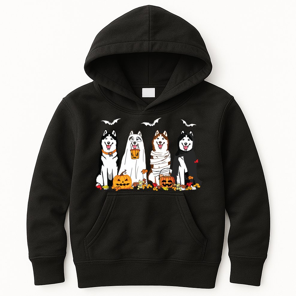 Funny Husky Ghost Dogs Halloween Husky Dog Mom Husky Lover Kids Hoodie