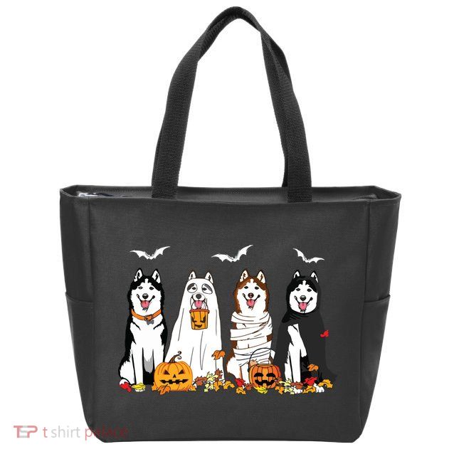 Funny Husky Ghost Dogs Halloween Husky Dog Mom Husky Lover Zip Tote Bag