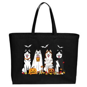 Funny Husky Ghost Dogs Halloween Husky Dog Mom Husky Lover Cotton Canvas Jumbo Tote